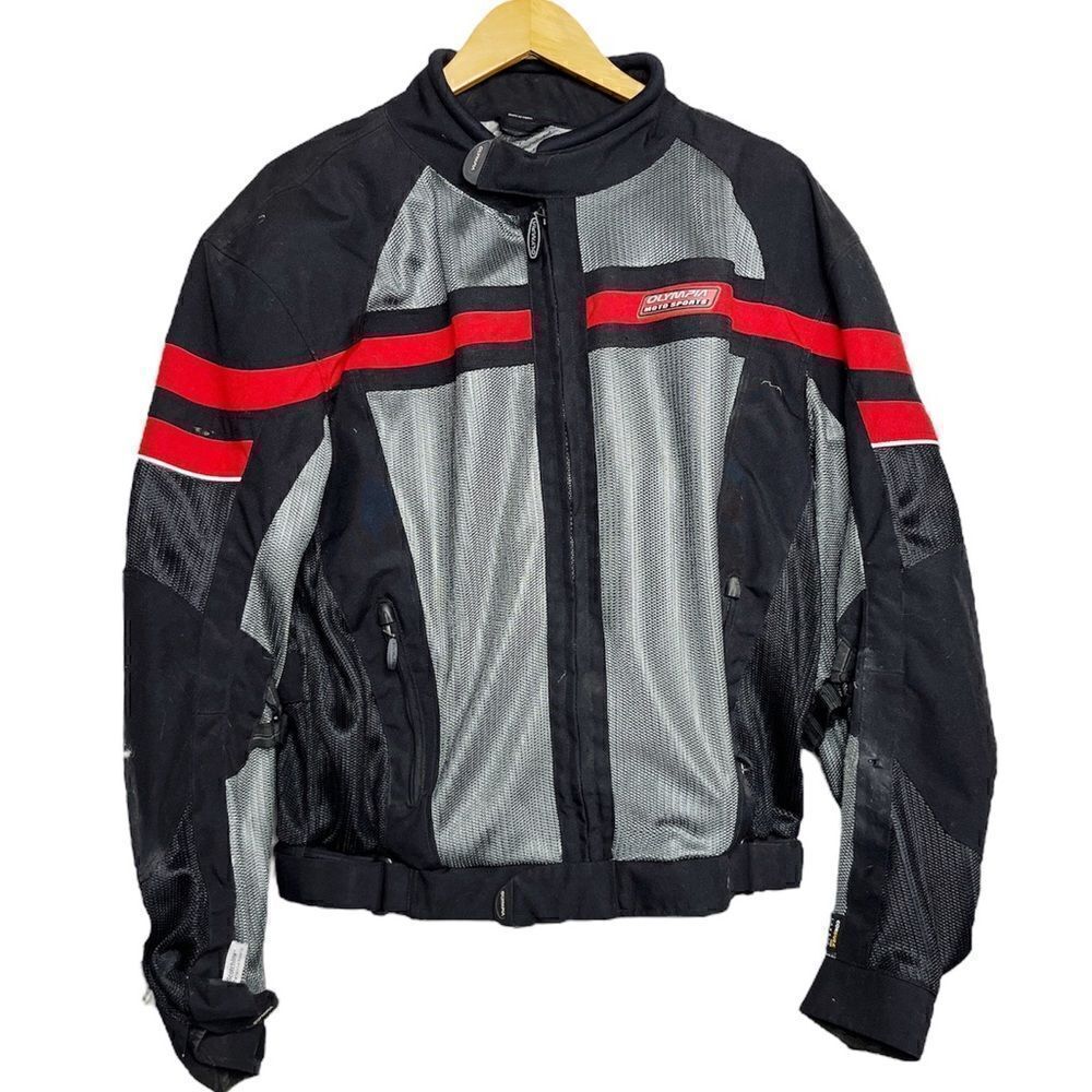 Olympia Moto Sports Motorcycle Jacket Black Grey Red Size Large